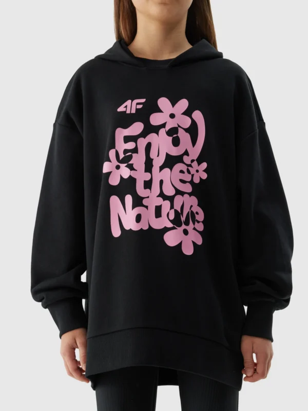 Bluza Dresowa Nierozpinana z kapturem dziewczęca 4F A-Sport