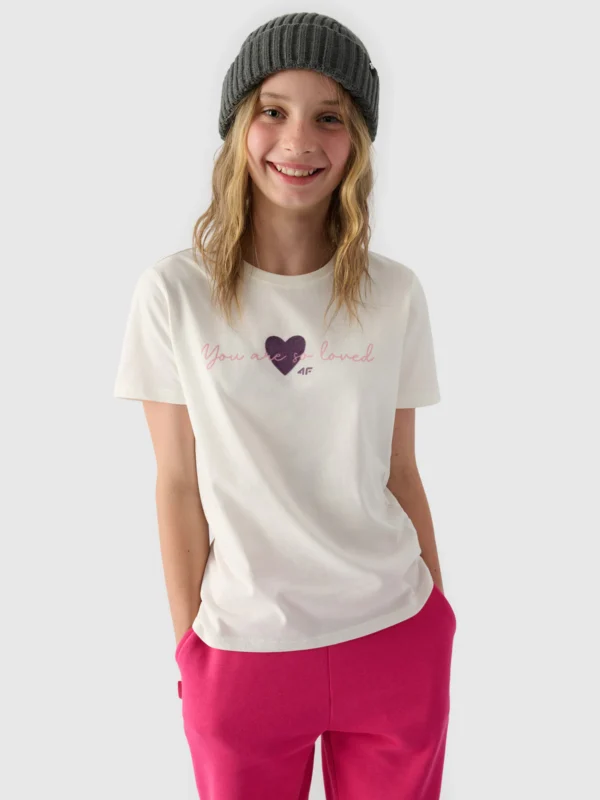 T-Shirt z Nadrukiem Dziewczęcy 4f A-Sport