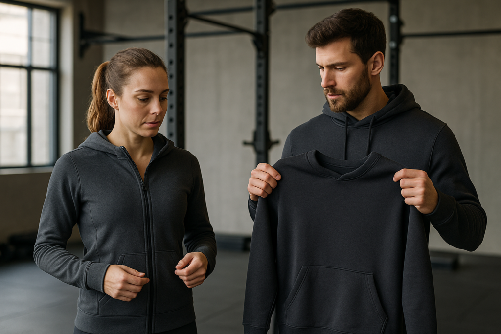 An image illustrating Bluza sportowa na zamek czy przez głowę – co lepiej sprawdza się na treningu