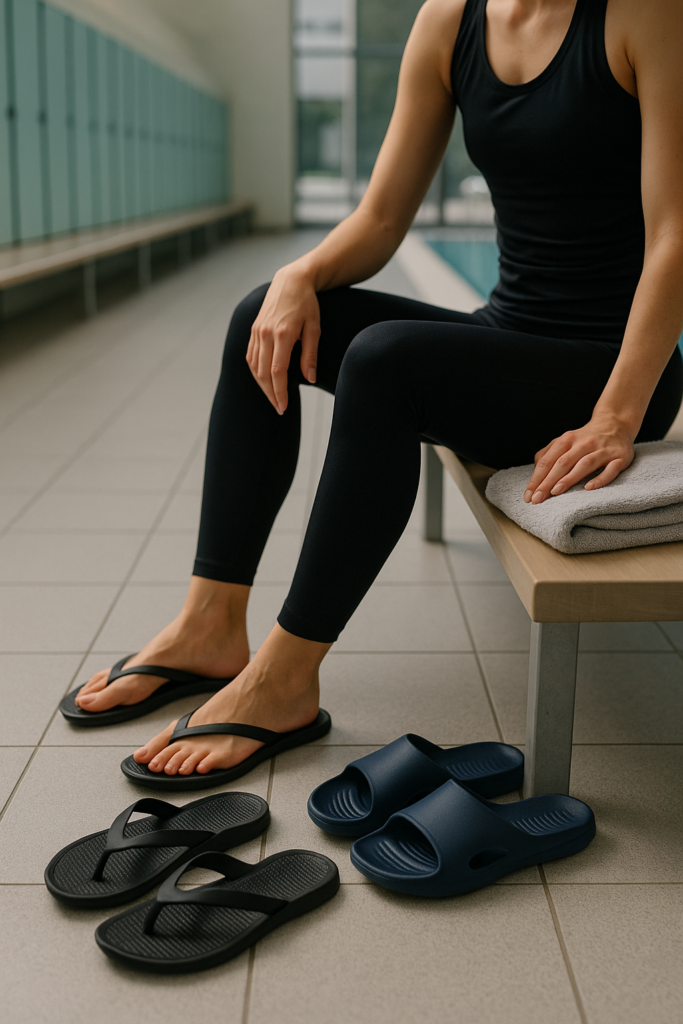 An image illustrating Japonki i klapki damskie sportowe – co wybrać na basen i prysznic